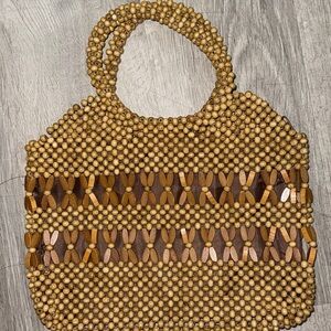 2/$15 Elegant Beaded Tan and Brown Tote Bag